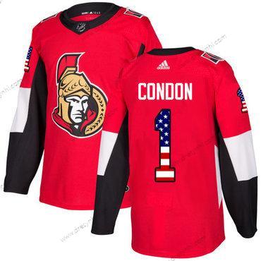 Adidas Ottawa Senators #1 Mike Condon Červené Domácí dres Autentické USA Flag Sešitý NHL dres – Pánské