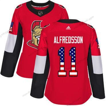 Adidas Ottawa Senators #11 Daniel Alfredsson Červené Domácí dres Autentické USA Flag Sešitý NHL dres – Dámské