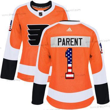 Adidas Philadelphia Flyers #1 Bernie Parent Oranžová Domácí dres Autentické USA Flag Sešitý NHL dres – Dámské