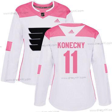 Adidas Philadelphia Flyers #11 Travis Konecny Bílý Růžový Autentické Sešitý NHL dres – Dámské