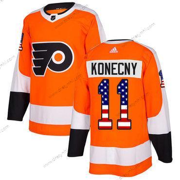 Adidas Philadelphia Flyers #11 Travis Konecny Oranžová Domácí dres Autentické USA Flag Sešitý NHL dres – Pánské