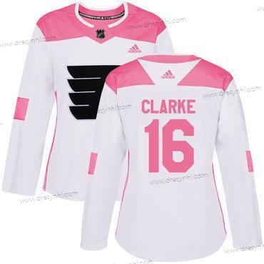 Adidas Philadelphia Flyers #16 Bobby Clarke Bílý Růžový Autentické Sešitý NHL dres – Dámské