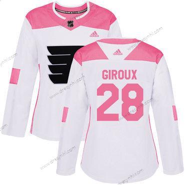 Adidas Philadelphia Flyers #28 Claude Giroux Bílý Růžový Autentické Sešitý NHL dres – Dámské