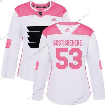 Adidas Philadelphia Flyers #53 Shayne Gostisbehere Bílý Růžový Autentické Sešitý NHL dres – Dámské