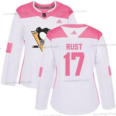 Adidas Pittsburgh Penguins #17 Bryan Rust Bílý Růžový Autentické Sešitý NHL dres – Dámské