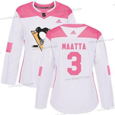 Adidas Pittsburgh Penguins #3 Olli Maatta Bílý Růžový Autentické Sešitý NHL dres – Dámské