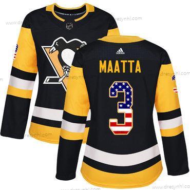 Adidas Pittsburgh Penguins #3 Olli Maatta Černá Domácí dres Autentické USA Flag Sešitý NHL dres – Dámské