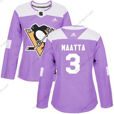 Adidas Pittsburgh Penguins #3 Olli Maatta Nachový Autentické Bojuje proti rakovině Sešitý NHL dres – Dámské