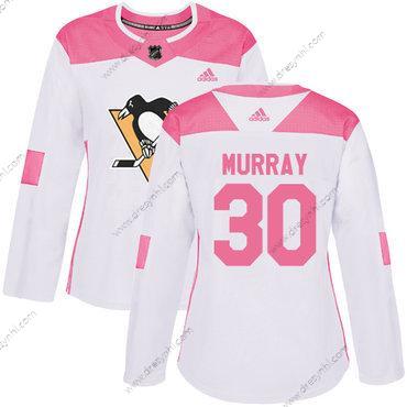 Adidas Pittsburgh Penguins #30 Matt Murray Bílý Růžový Autentické Sešitý NHL dres – Dámské