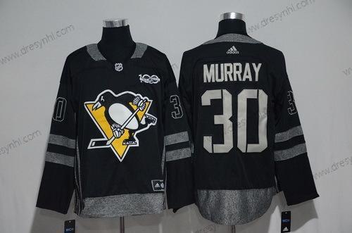 Adidas Pittsburgh Penguins #30 Matt Murray Černá 100th Výročí Sešitý NHL 2017 Hokejový dres – Pánské