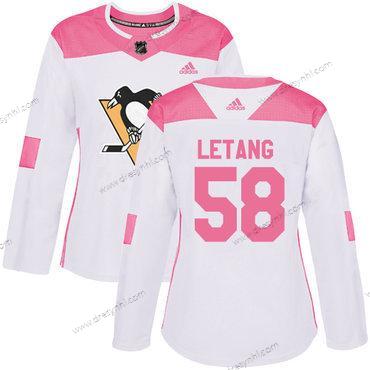 Adidas Pittsburgh Penguins #58 Kris Letang Bílý Růžový Autentické Sešitý NHL dres – Dámské