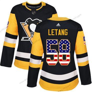 Adidas Pittsburgh Penguins #58 Kris Letang Černá Domácí dres Autentické USA Flag Sešitý NHL dres – Dámské