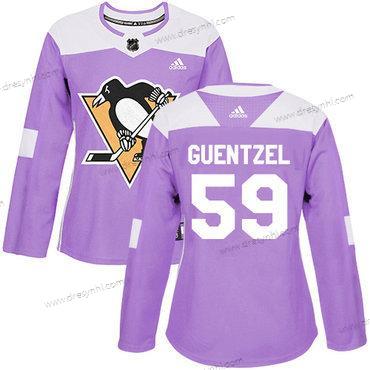 Adidas Pittsburgh Penguins #59 Jake Guentzel Nachový Autentické Bojuje proti rakovině Sešitý NHL dres – Dámské