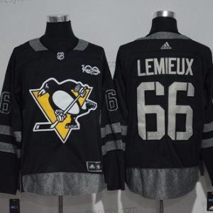 Adidas Pittsburgh Penguins #66 Mario Lemieux Černá 100th Výročí Sešitý NHL 2017 Hokejový dres – Pánské