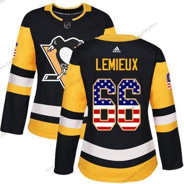 Adidas Pittsburgh Penguins #66 Mario Lemieux Černá Domácí dres Autentické USA Flag Sešitý NHL dres – Dámské