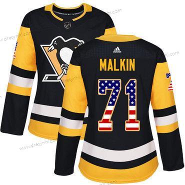 Adidas Pittsburgh Penguins #71 Evgeni Malkin Černá Domácí dres Autentické USA Flag Sešitý NHL dres – Dámské