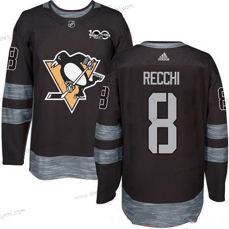 Adidas Pittsburgh Penguins #8 Mark Recchi Černá 100th Výročí Sešitý NHL 2017 Hokejový dres – Pánské