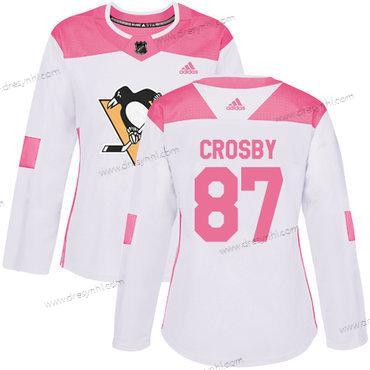 Adidas Pittsburgh Penguins #87 Sidney Crosby Bílý Růžový Autentické Sešitý NHL dres – Dámské