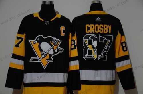 Adidas Pittsburgh Penguins #87 Sidney Crosby Černá With Tým Logo Sešitý NHL dres – Pánské