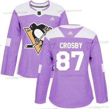 Adidas Pittsburgh Penguins #87 Sidney Crosby Nachový Autentické Bojuje proti rakovině Sešitý NHL dres – Dámské