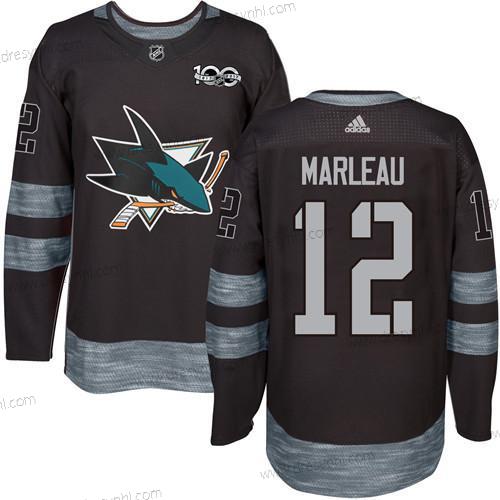 Adidas San Jose Sharks #12 Patrick Marleau Černá 100th Výročí Sešitý NHL 2017 Hokejový dres – Pánské