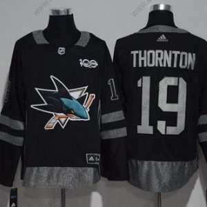 Adidas San Jose Sharks #19 Joe Thornton Černá 100th Výročí Sešitý NHL 2017 Hokejový dres – Pánské