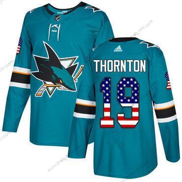 Adidas San Jose Sharks #19 Joe Thornton Modrozelená Domácí dres Autentické USA Flag Sešitý NHL dres – Pánské