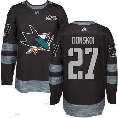 Adidas San Jose Sharks #27 Joonas Donskoi Černá 100th Výročí Sešitý NHL 2017 Hokejový dres – Pánské