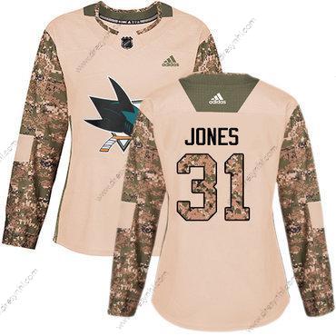 Adidas San Jose Sharks #31 Martin Jones Camo Autentické 2017 Veterans Day Sešitý NHL dres – Dámské