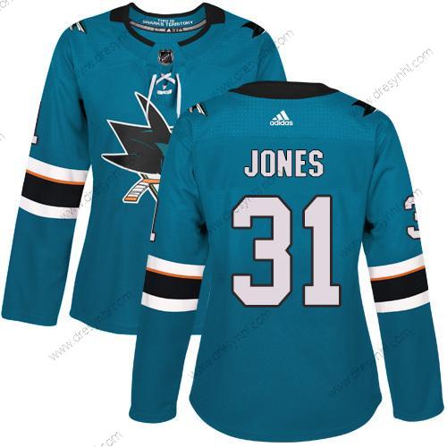 Adidas San Jose Sharks #31 Martin Jones Modrozelená Domácí dres Autentické Sešitý NHL dres – Dámské