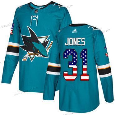 Adidas San Jose Sharks #31 Martin Jones Modrozelená Domácí dres Autentické USA Flag Sešitý NHL dres – Pánské