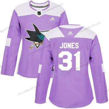 Adidas San Jose Sharks #31 Martin Jones Nachový Autentické Bojuje proti rakovině Sešitý NHL dres – Dámské