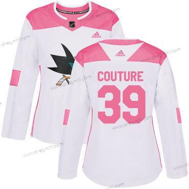 Adidas San Jose Sharks #39 Logan Couture Bílý Růžový Autentické Sešitý NHL dres – Dámské