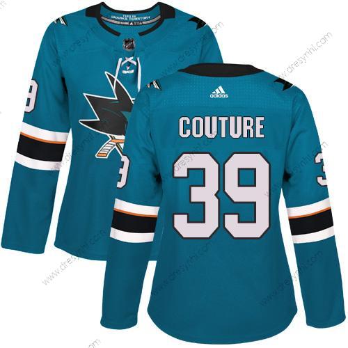 Adidas San Jose Sharks #39 Logan Couture Modrozelená Domácí dres Autentické Sešitý NHL dres – Dámské