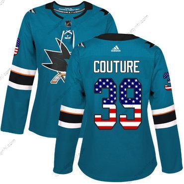 Adidas San Jose Sharks #39 Logan Couture Modrozelená Domácí dres Autentické USA Flag Sešitý NHL dres – Dámské