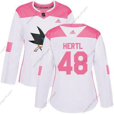 Adidas San Jose Sharks #48 Tomas Hertl Bílý Růžový Autentické Sešitý NHL dres – Dámské