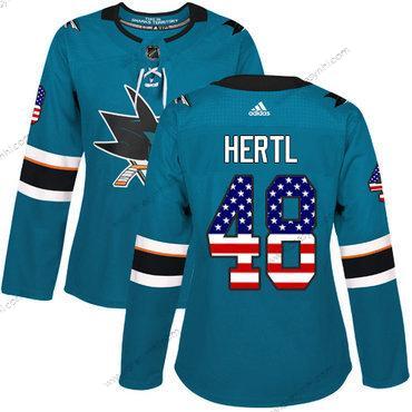 Adidas San Jose Sharks #48 Tomas Hertl Modrozelená Domácí dres Autentické USA Flag Sešitý NHL dres – Dámské