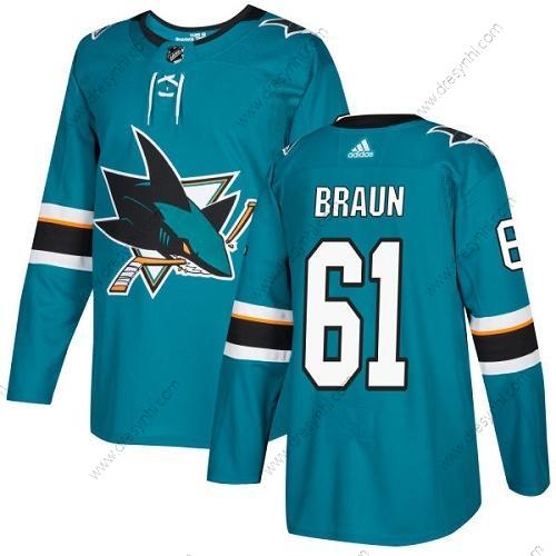 Adidas San Jose Sharks #61 Justin Braun Modrozelená Domácí dres Autentické Sešitý NHL dres – Pánské