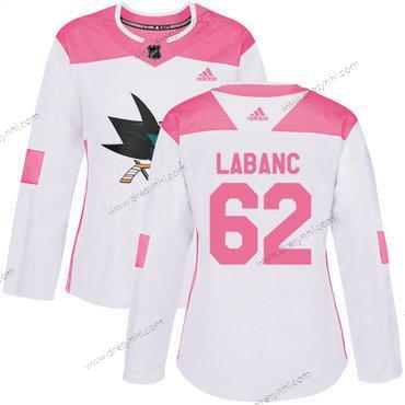 Adidas San Jose Sharks #62 Kevin Labanc Bílý Růžový Autentické Sešitý NHL dres – Dámské