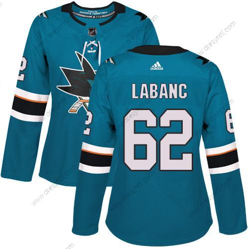 Adidas San Jose Sharks #62 Kevin Labanc Modrozelená Domácí dres Autentické Sešitý NHL dres – Dámské