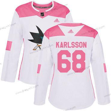 Adidas San Jose Sharks #68 Melker Karlsson Bílý Růžový Autentické Sešitý NHL dres – Dámské