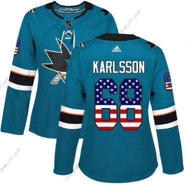 Adidas San Jose Sharks #68 Melker Karlsson Modrozelená Domácí dres Autentické USA Flag Sešitý NHL dres – Dámské