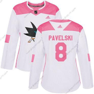 Adidas San Jose Sharks #8 Joe Pavelski Bílý Růžový Autentické Sešitý NHL dres – Dámské