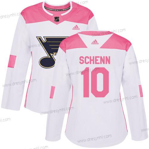 Adidas St. Louis Blues #10 Brayden Schenn Bílý Růžový Autentické Sešitý NHL dres – Dámské