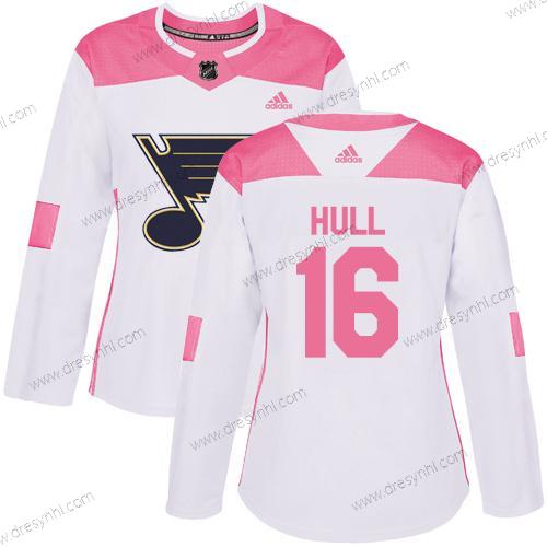 Adidas St. Louis Blues #16 Brett Hull Bílý Růžový Autentické Sešitý NHL dres – Dámské