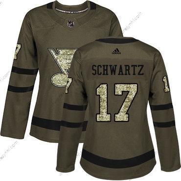 Adidas St. Louis Blues #17 Jaden Schwartz Zelená Salute to Service Sešitý NHL dres – Dámské