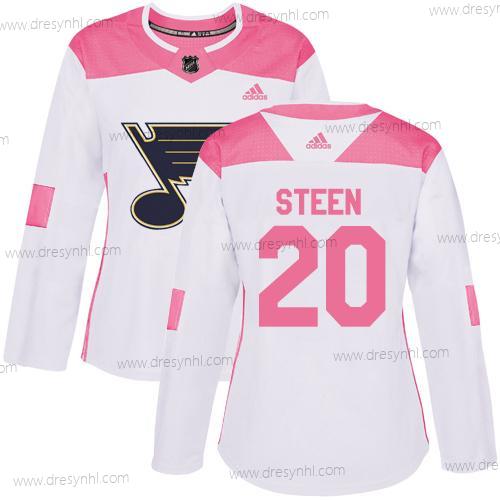 Adidas St. Louis Blues #20 Alexander Steen Bílý Růžový Autentické Sešitý NHL dres – Dámské