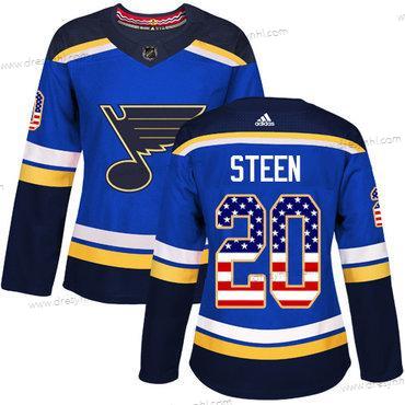 Adidas St. Louis Blues #20 Alexander Steen Modrý Domácí dres Autentické USA Flag Sešitý NHL dres – Dámské