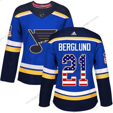 Adidas St. Louis Blues #21 Patrik Berglund Modrý Domácí dres Autentické USA Flag Sešitý NHL dres – Dámské