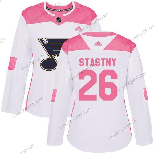 Adidas St. Louis Blues #26 Paul Stastny Bílý Růžový Autentické Sešitý NHL dres – Dámské